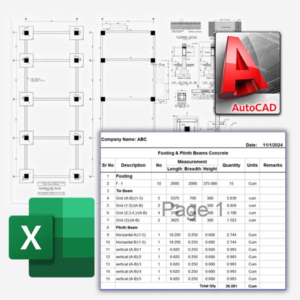 Foundation Concrete Quantity Take-off Sheet Excel With Drawings Concrete Quantity Take-off Sheet Excel With Reference Drawing